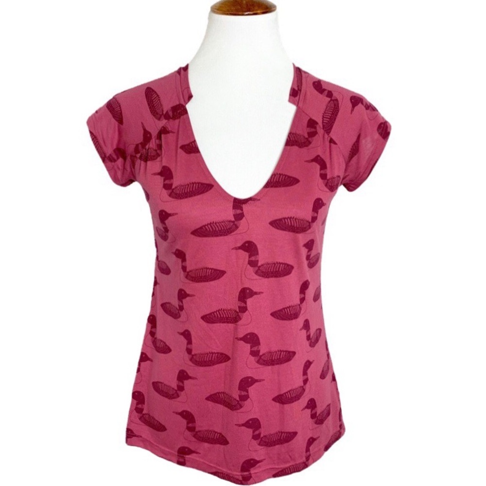 SOLD-Anthropologie Mallard Print Pink Tee - Picture 2 of 8